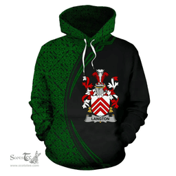 Irish Langton Coat of Arms Irish Family Crest Hoodie Black Green Circle Style Hoodie