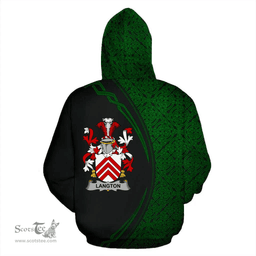 Irish Langton Coat of Arms Irish Family Crest Hoodie Black Green Circle Style Hoodie
