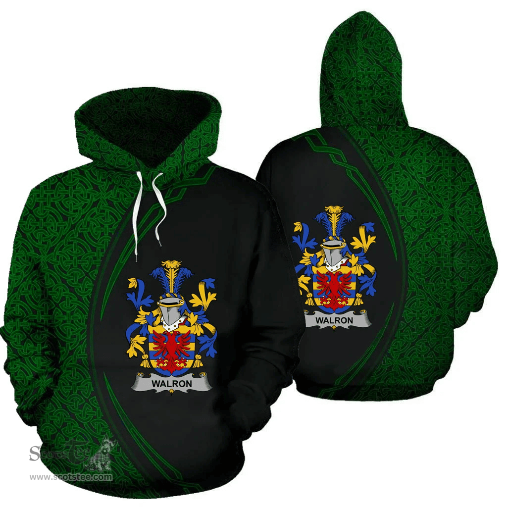Irish Walron Coat of Arms Irish Family Crest Hoodie Black Green Circle Style Hoodie