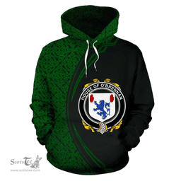 Irish House of O'BRENNAN (Connacht) Coat of Arms Irish Family Crest Hoodie Black Green Circle Style Hoodie
