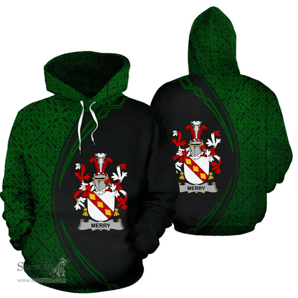 Irish Merry or O'Merry Coat of Arms Irish Family Crest Hoodie Black Green Circle Style Hoodie