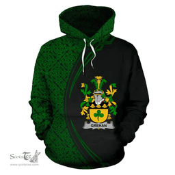 Irish Grehan or O'Greaghan Coat of Arms Irish Family Crest Hoodie Black Green Circle Style Hoodie