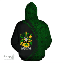 Irish Grehan or O'Greaghan Coat of Arms Irish Family Crest Hoodie Black Green Circle Style Hoodie
