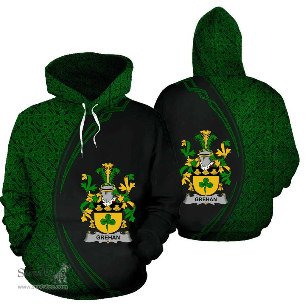 Irish Grehan or O'Greaghan Coat of Arms Irish Family Crest Hoodie Black Green Circle Style Hoodie