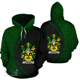 Irish Grehan or O'Greaghan Coat of Arms Irish Family Crest Hoodie Black Green Circle Style Hoodie