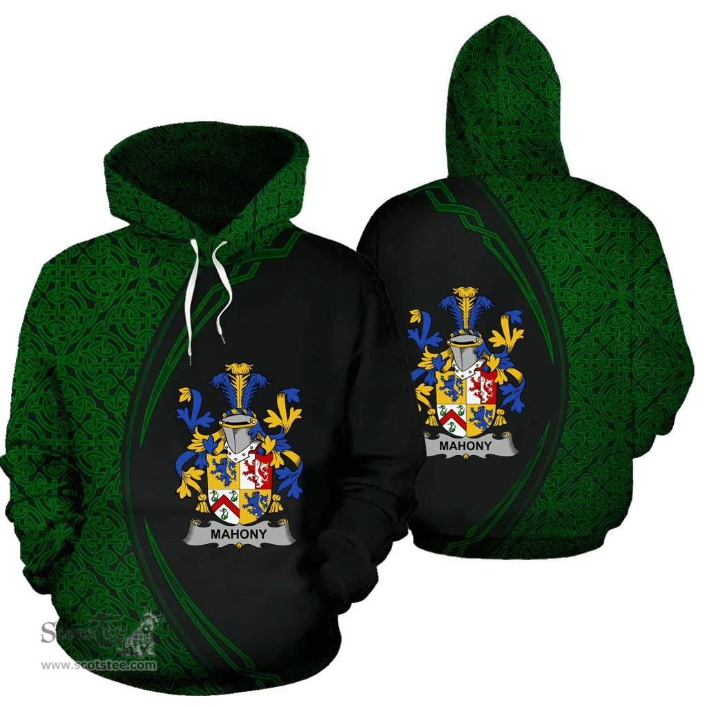 Irish Mahony or O'Mahoney Coat of Arms Irish Family Crest Hoodie Black Green Circle Style Hoodie