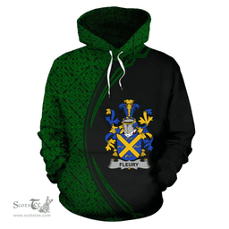 Irish Fleury Coat of Arms Irish Family Crest Hoodie Black Green Circle Style Hoodie