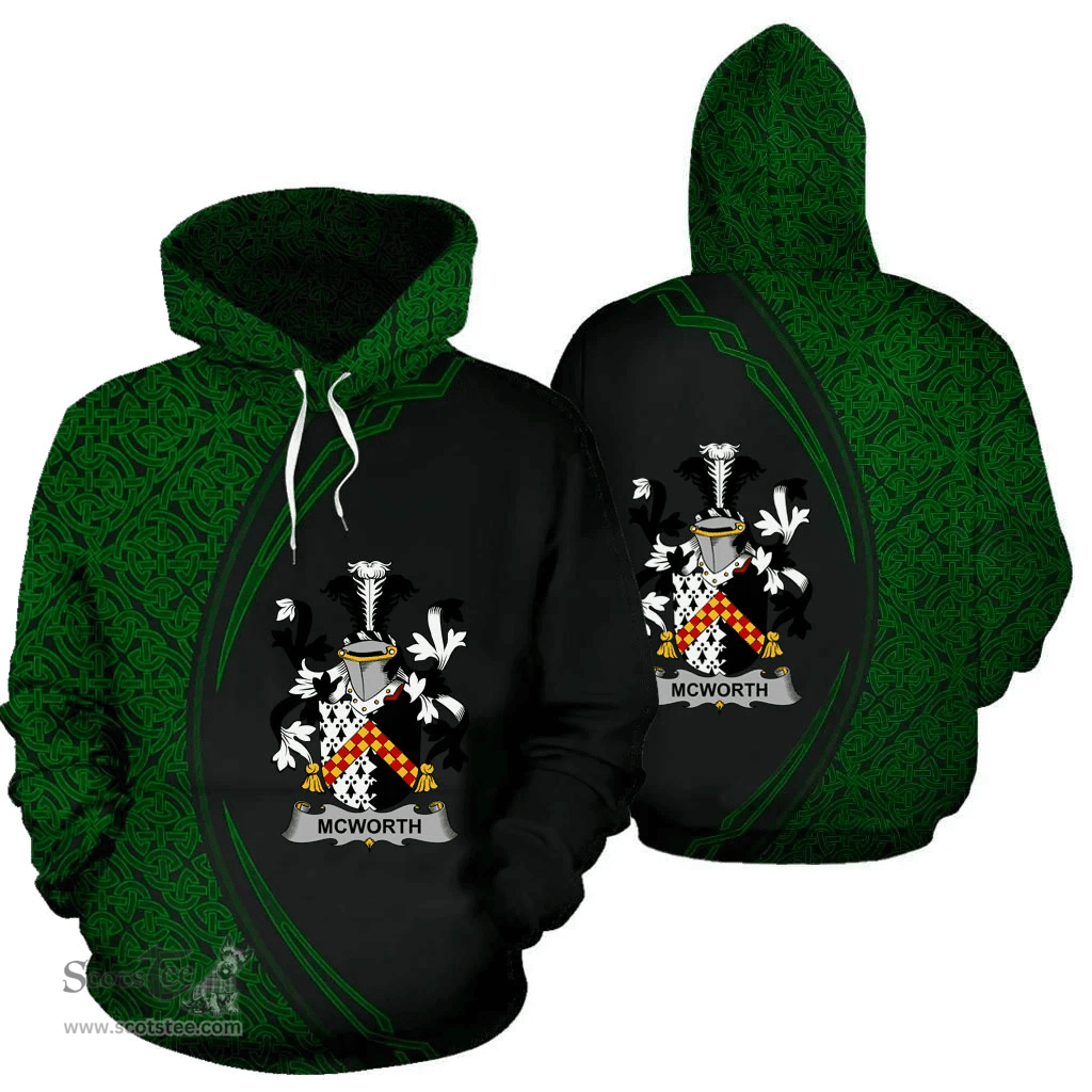 Irish McWorth or MacWorth Coat of Arms Irish Family Crest Hoodie Black Green Circle Style Hoodie