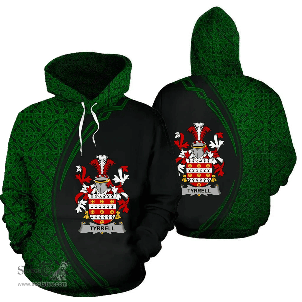 Irish Tyrrell or Terrell Coat of Arms Irish Family Crest Hoodie Black Green Circle Style Hoodie