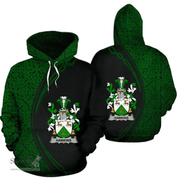 Irish Hawkins or Haughan Coat of Arms Irish Family Crest Hoodie Black Green Circle Style Hoodie