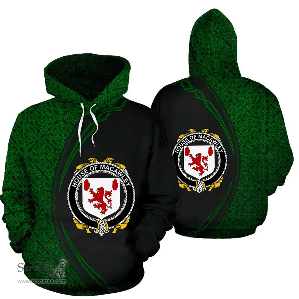 Irish House of MACAWLEY Coat of Arms Irish Family Crest Hoodie Black Green Circle Style Hoodie