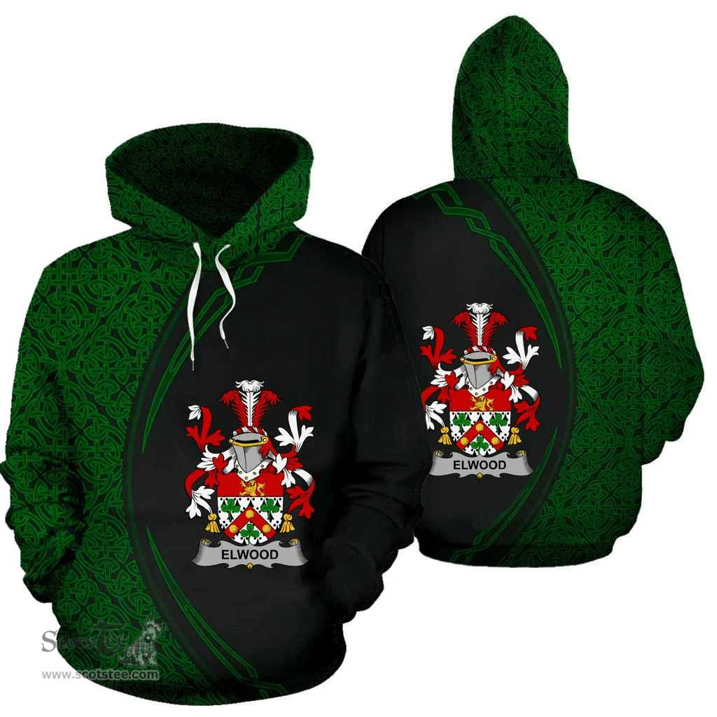 Irish Elwood Coat of Arms Irish Family Crest Hoodie Black Green Circle Style Hoodie