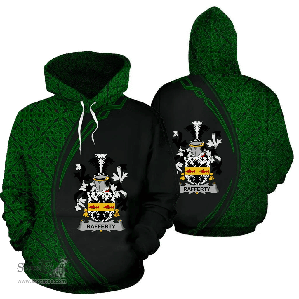 Irish Rafferty or O'Rafferty Coat of Arms Irish Family Crest Hoodie Black Green Circle Style Hoodie