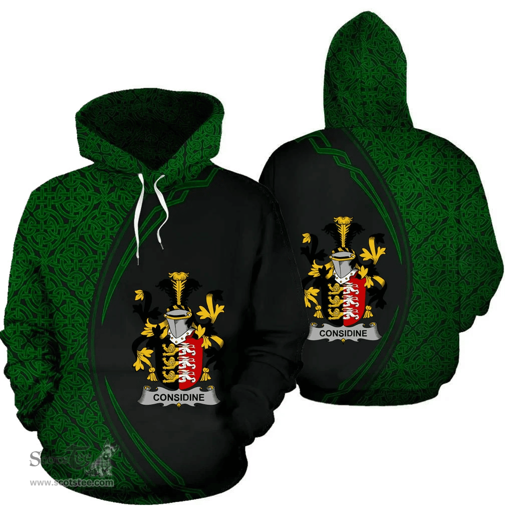 Irish Considine or McConsidine Coat of Arms Irish Family Crest Hoodie Black Green Circle Style Hoodie