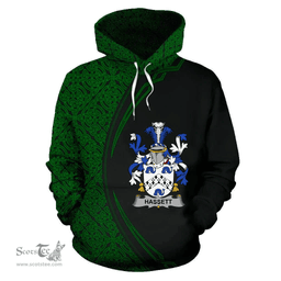 Irish Hassett or Hasset Coat of Arms Irish Family Crest Hoodie Black Green Circle Style Hoodie