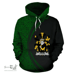 Irish Croke Coat of Arms Irish Family Crest Hoodie Black Green Circle Style Hoodie