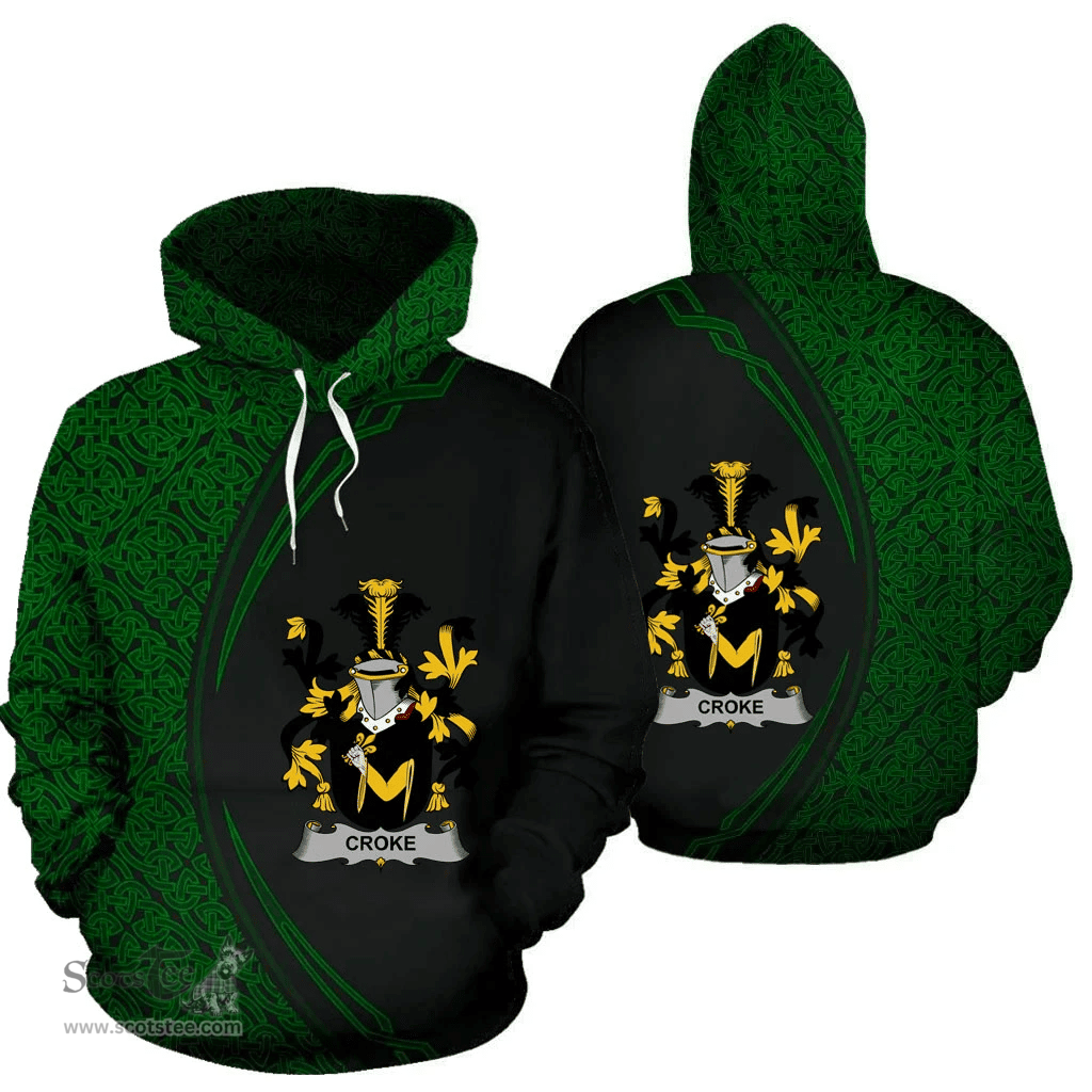 Irish Croke Coat of Arms Irish Family Crest Hoodie Black Green Circle Style Hoodie
