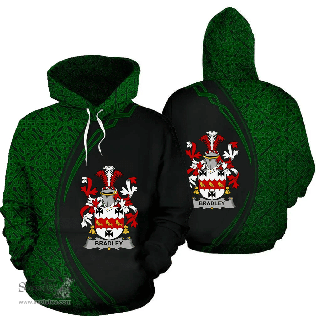Irish Bradley Coat of Arms Irish Family Crest Hoodie Black Green Circle Style Hoodie
