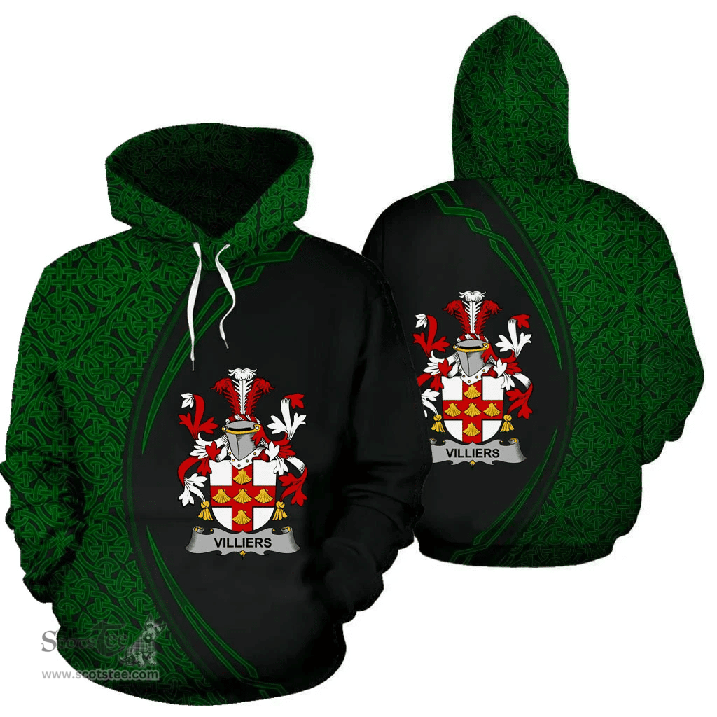 Irish Villiers Coat of Arms Irish Family Crest Hoodie Black Green Circle Style Hoodie