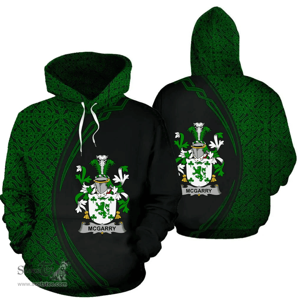 Irish McGarry or Garry Coat of Arms Irish Family Crest Hoodie Black Green Circle Style Hoodie