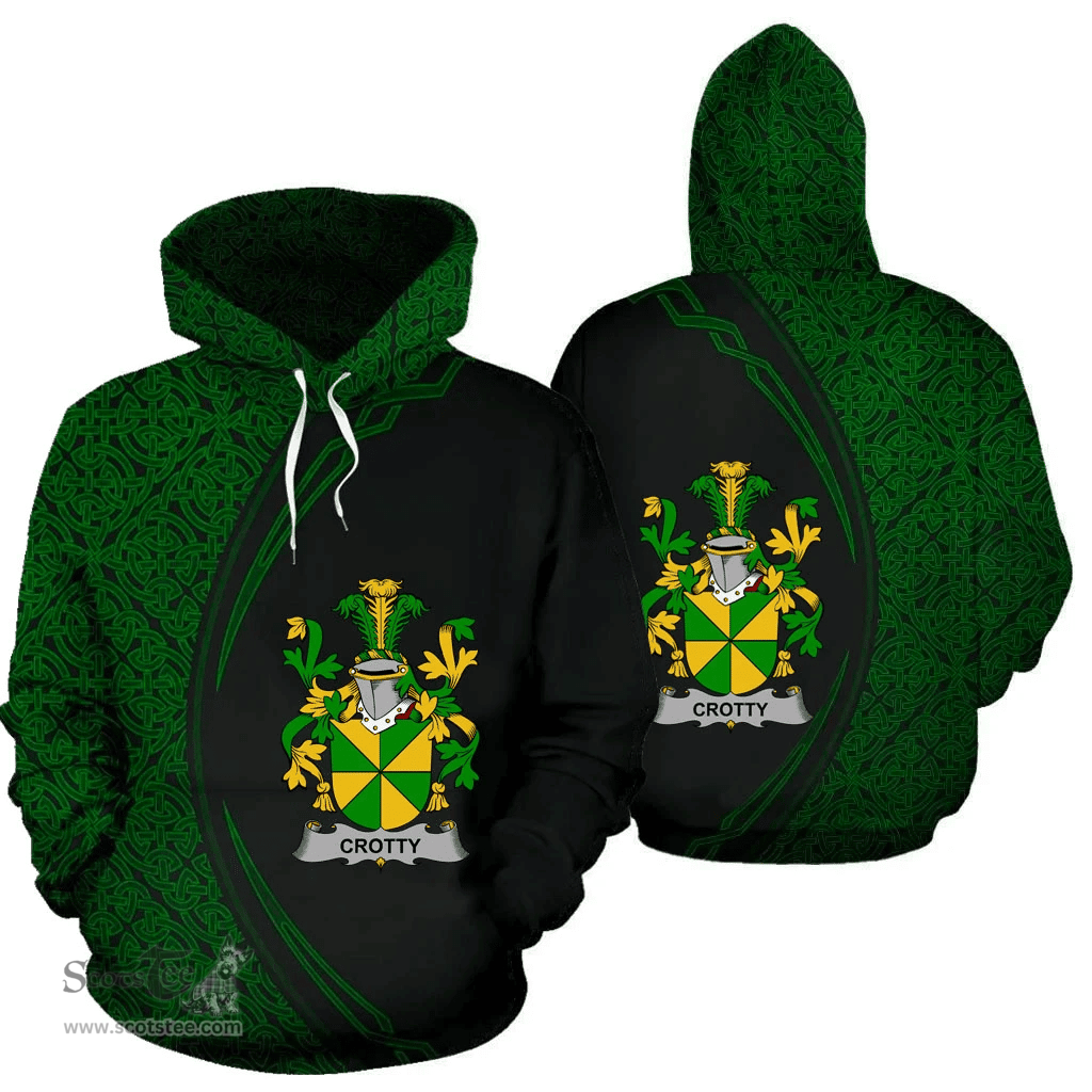 Irish Crotty or O'Crotty Coat of Arms Irish Family Crest Hoodie Black Green Circle Style Hoodie