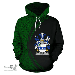 Irish Weir or McWeir Coat of Arms Irish Family Crest Hoodie Black Green Circle Style Hoodie