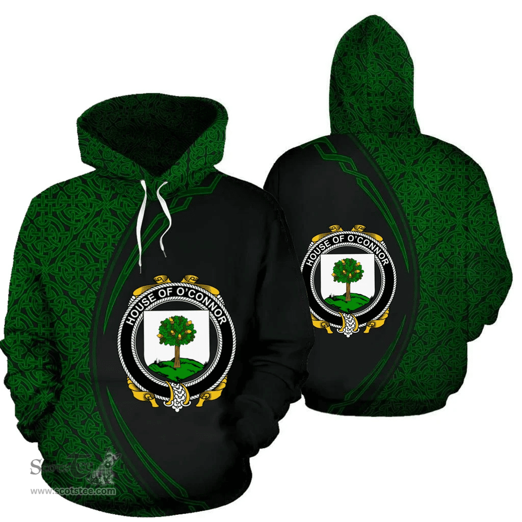 Irish House of O'CONNOR (Faly) Coat of Arms Irish Family Crest Hoodie Black Green Circle Style Hoodie