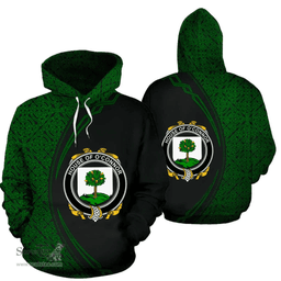 Irish House of O'CONNOR (Faly) Coat of Arms Irish Family Crest Hoodie Black Green Circle Style Hoodie