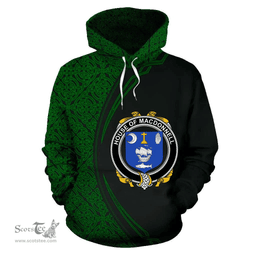 Irish House of MACDONNELL (Clare and Connacht) Coat of Arms Irish Family Crest Hoodie Black Green Circle Style Hoodie