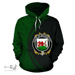 Irish House of MACDONLEVY Coat of Arms Irish Family Crest Hoodie Black Green Circle Style Hoodie