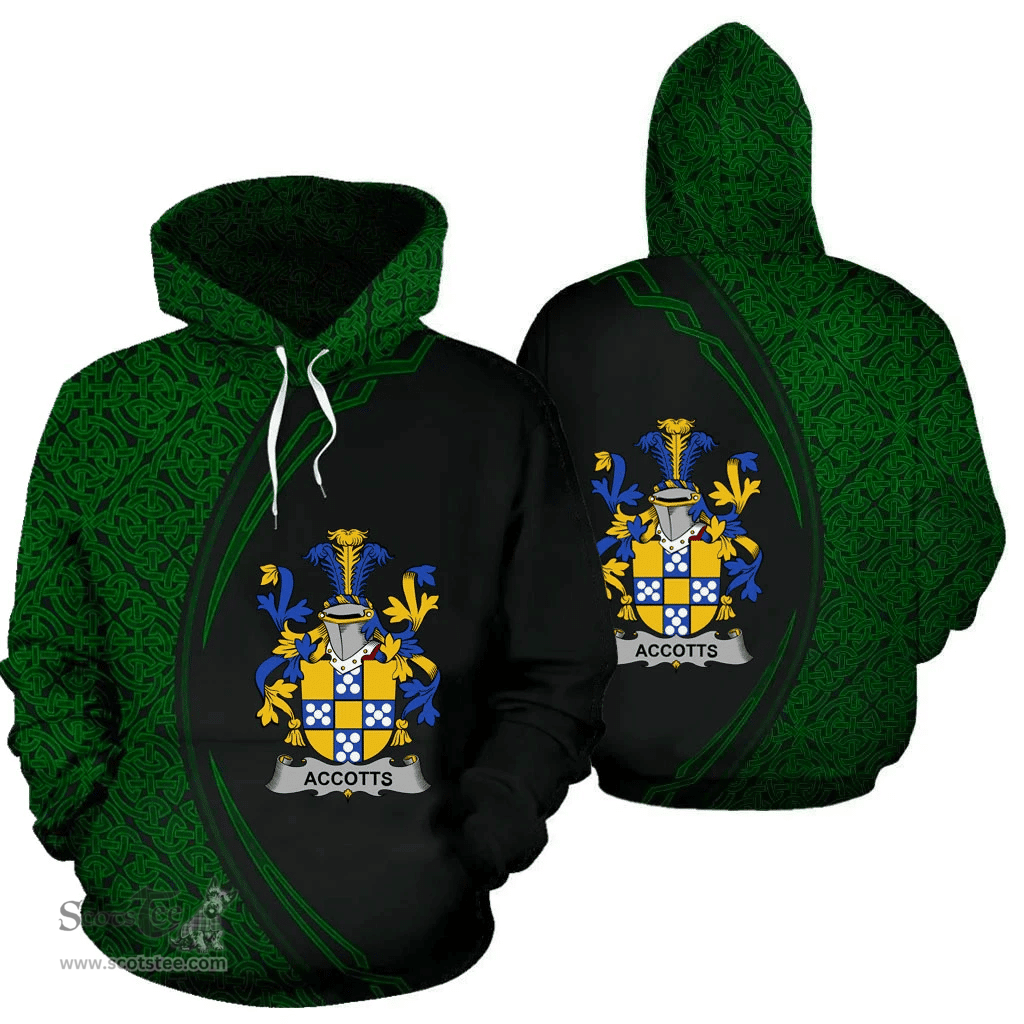 Irish Accotts Coat of Arms Irish Family Crest Hoodie Black Green Circle Style Hoodie