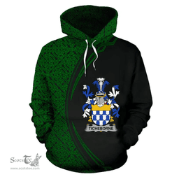 Irish Ticheborne Coat of Arms Irish Family Crest Hoodie Black Green Circle Style Hoodie