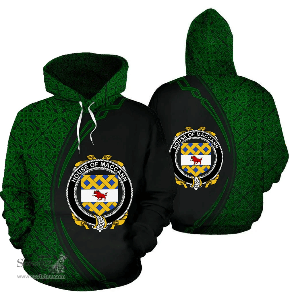 Irish House of MACCANN Coat of Arms Irish Family Crest Hoodie Black Green Circle Style Hoodie