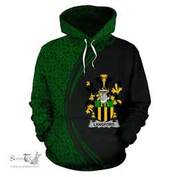 Irish Langford Coat of Arms Irish Family Crest Hoodie Black Green Circle Style Hoodie