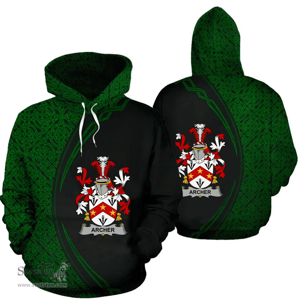 Irish Archer Coat of Arms Irish Family Crest Hoodie Black Green Circle Style Hoodie