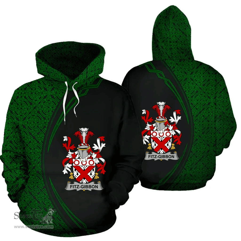 Irish Fitz-Gibbon Coat of Arms Irish Family Crest Hoodie Black Green Circle Style Hoodie