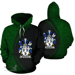 Irish McElroy or Gilroy Coat of Arms Irish Family Crest Hoodie Black Green Circle Style Hoodie