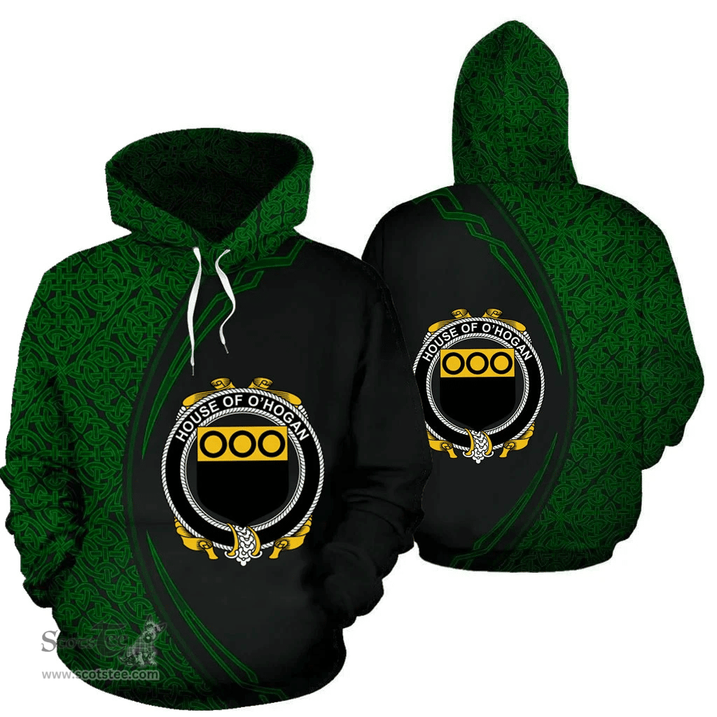 Irish House of O'HOGAN Coat of Arms Irish Family Crest Hoodie Black Green Circle Style Hoodie