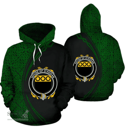 Irish House of O'HOGAN Coat of Arms Irish Family Crest Hoodie Black Green Circle Style Hoodie