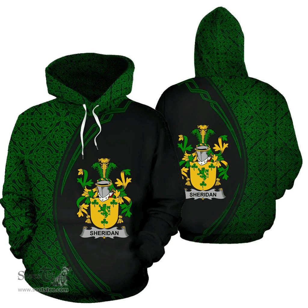 Irish Sheridan Coat of Arms Irish Family Crest Hoodie Black Green Circle Style Hoodie