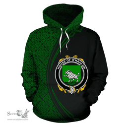 Irish House of O'HANLON Coat of Arms Irish Family Crest Hoodie Black Green Circle Style Hoodie
