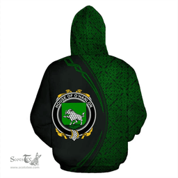Irish House of O'HANLON Coat of Arms Irish Family Crest Hoodie Black Green Circle Style Hoodie