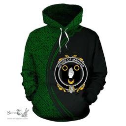 Irish House of MANGAN Coat of Arms Irish Family Crest Hoodie Black Green Circle Style Hoodie