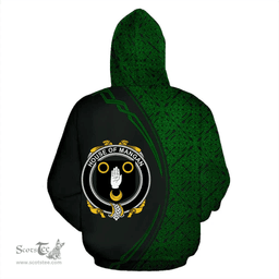 Irish House of MANGAN Coat of Arms Irish Family Crest Hoodie Black Green Circle Style Hoodie