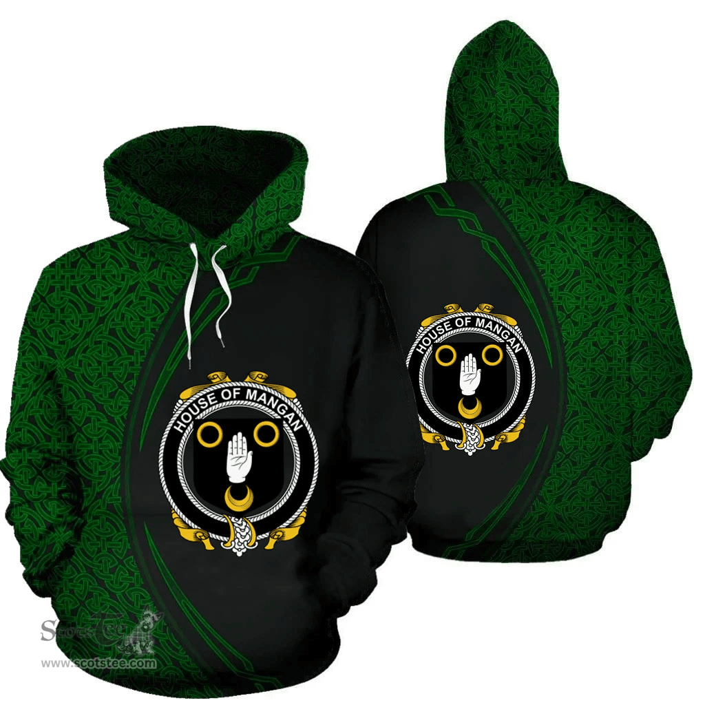 Irish House of MANGAN Coat of Arms Irish Family Crest Hoodie Black Green Circle Style Hoodie