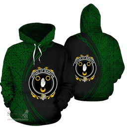 Irish House of MANGAN Coat of Arms Irish Family Crest Hoodie Black Green Circle Style Hoodie