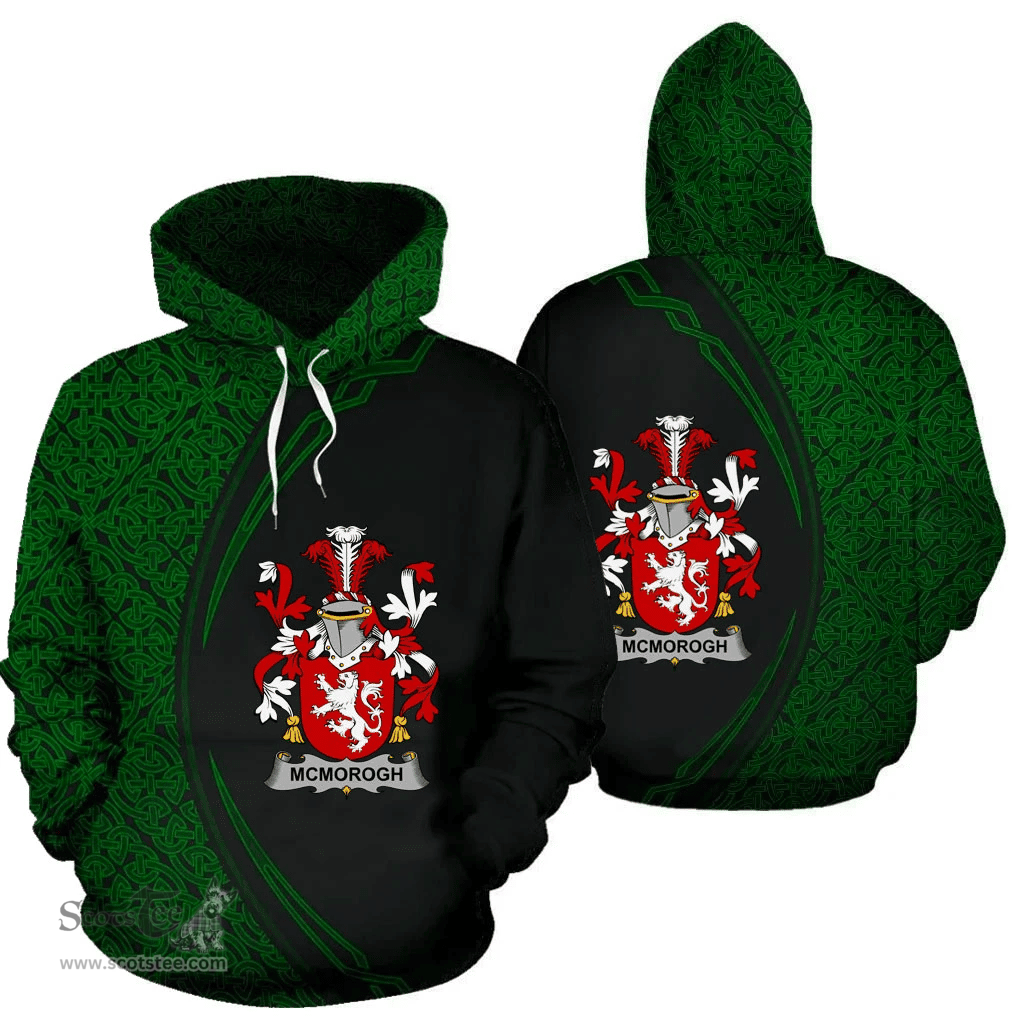 Irish McMorogh or McMorrow Coat of Arms Irish Family Crest Hoodie Black Green Circle Style Hoodie