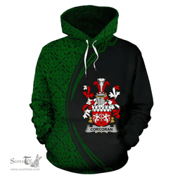 Irish Corcoran or McCorcoran Coat of Arms Irish Family Crest Hoodie Black Green Circle Style Hoodie