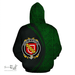 Irish House of O'QUIGLEY Coat of Arms Irish Family Crest Hoodie Black Green Circle Style Hoodie