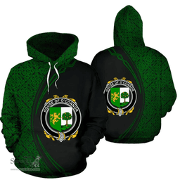 Irish House of O'CONNOR (Sligo) Coat of Arms Irish Family Crest Hoodie Black Green Circle Style Hoodie